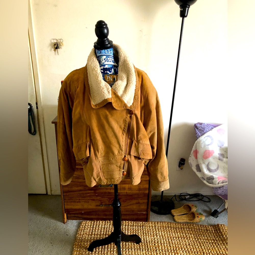 Genuine Pig Suede Vintage Brown Jacket W/Sherpa